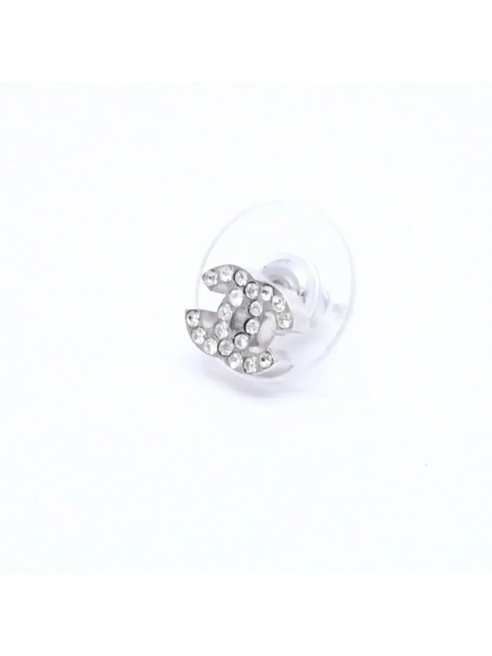 Chanel Earrings CC Logo Rhinestone Silver 03